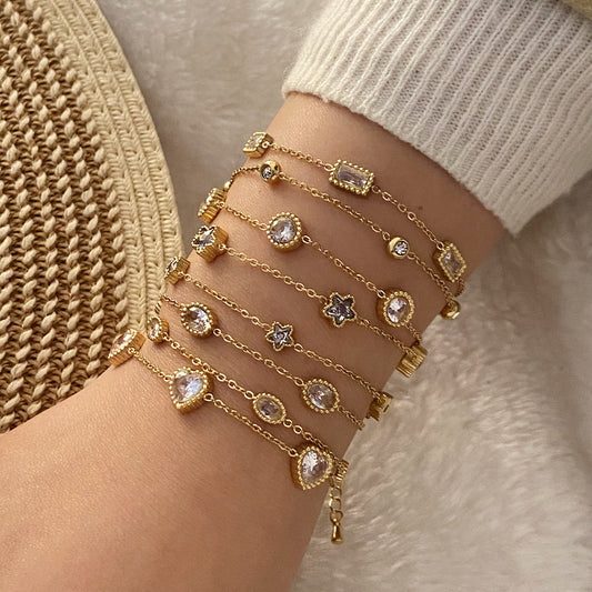 Multi-layer Heart White Zircon Charm Bracelet