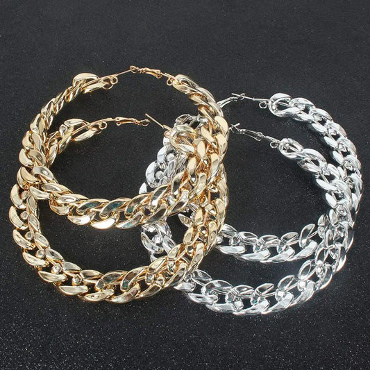 Big Hoop Cuban Link Chain Earrings