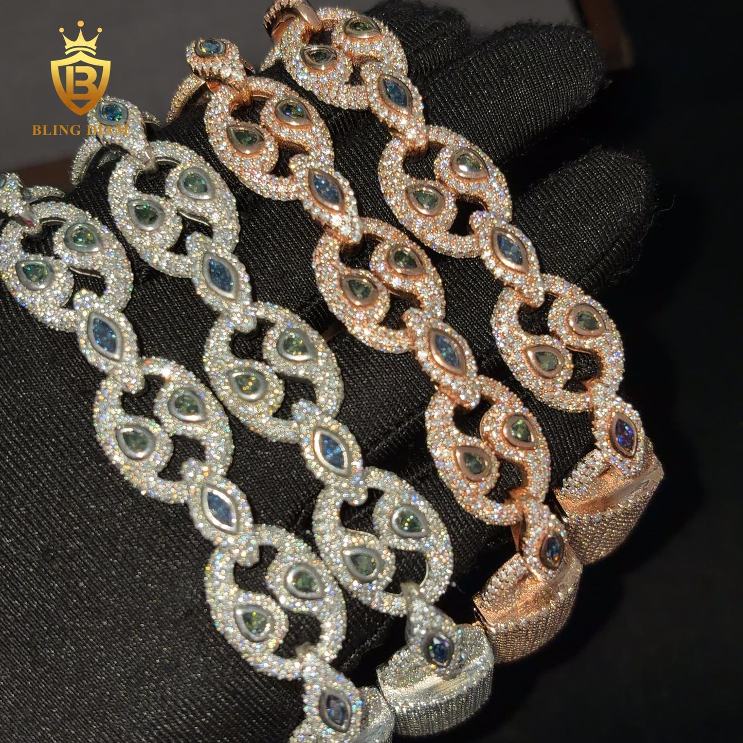 Iced Out Colored Stone Cuban Link Bracelet