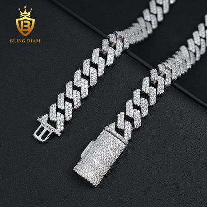 VVS Moissanite 2 Rows 12mm 925 Silver Chain