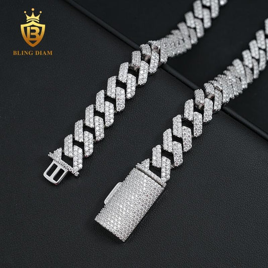 VVS Moissanite 2 Rows 12mm 925 Silver Chain