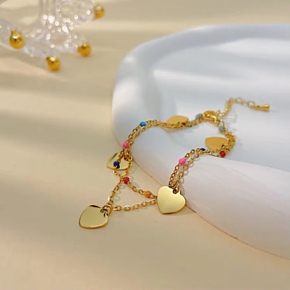 Heart Charm Beaded Chain Bracelet