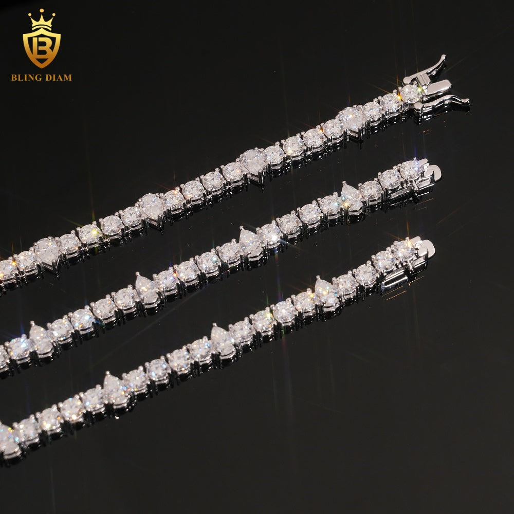 Round & Pear Cut Moissanite Tennis Bracelet