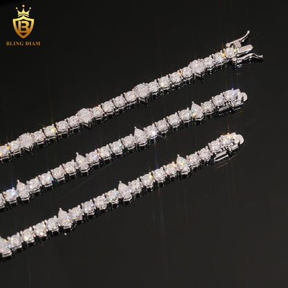 Round & Pear Cut Moissanite Tennis Bracelet