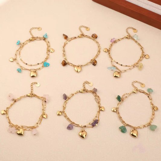 Heart Shape Charm and Natural Stone Bracelet