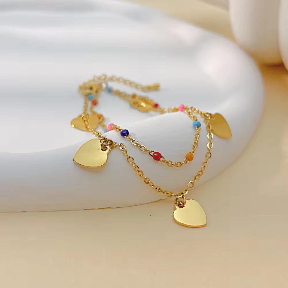 Heart Charm Beaded Chain Bracelet