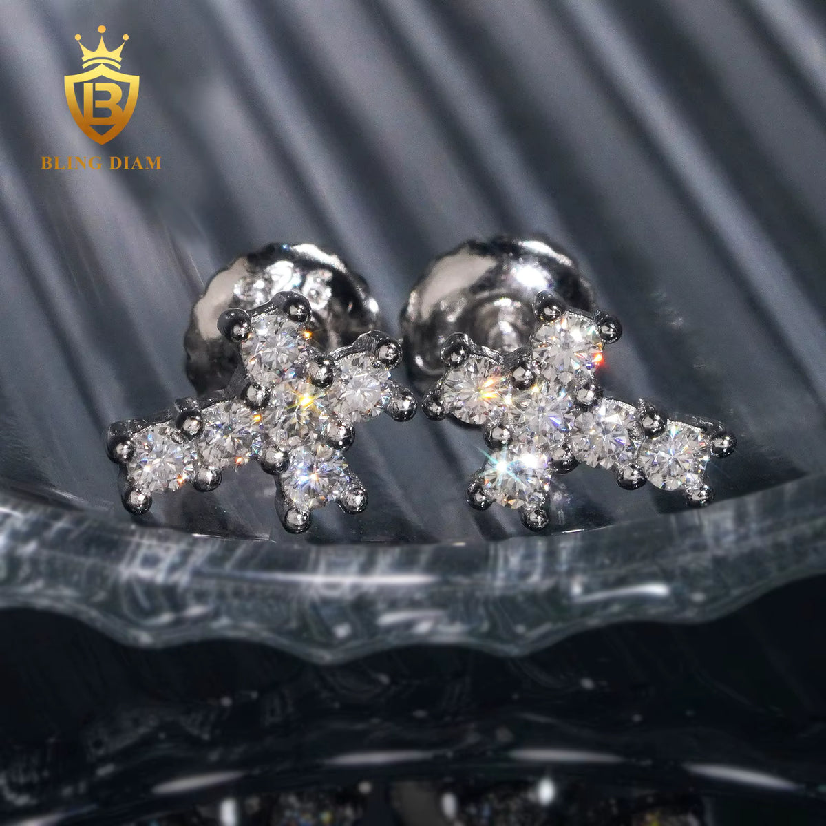 Iced-Out Moissanite Cross Stud Earrings