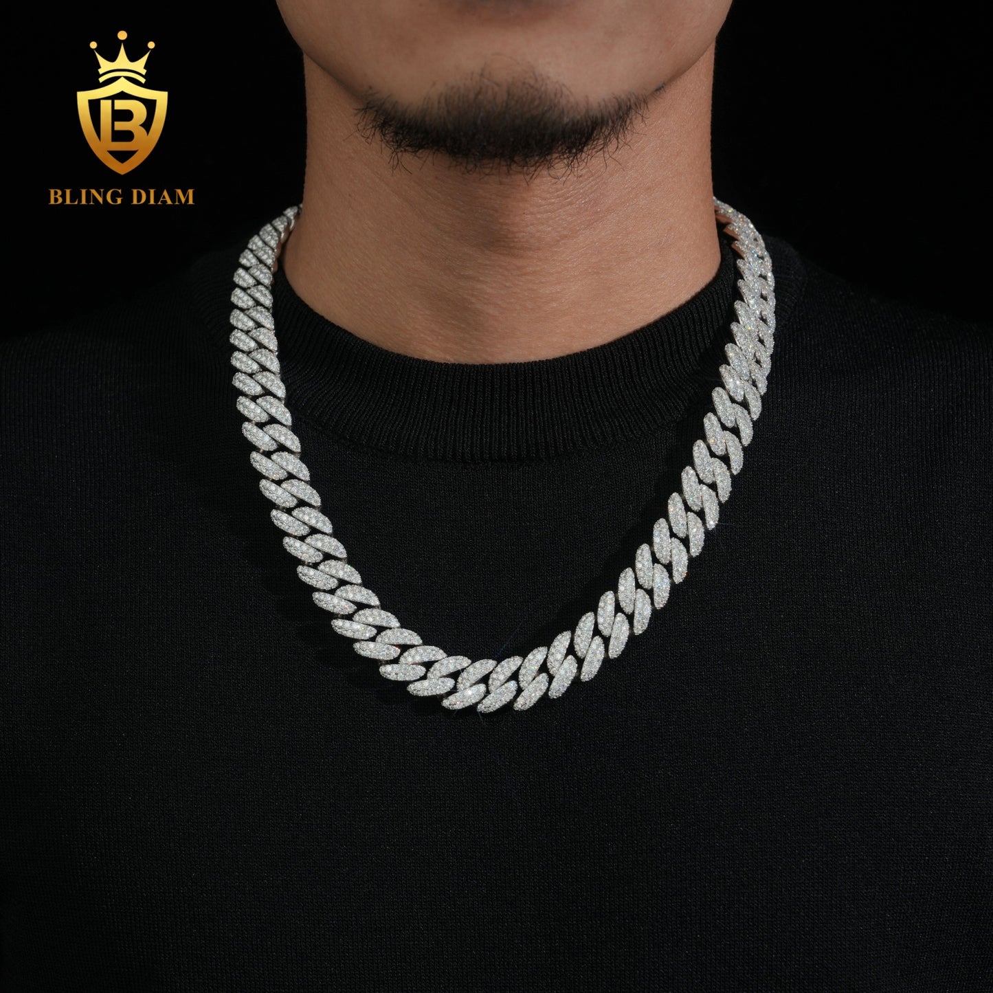 18mm Moissanite 925 Sterling Silver Cuban Link Chain