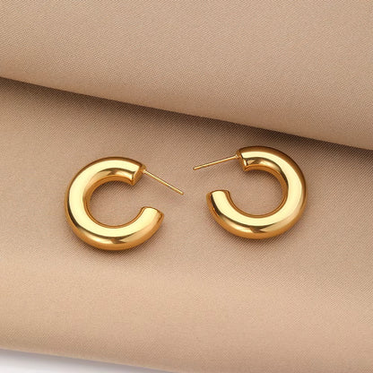 Twist Rope Round Chunky Hoop Gold Earring