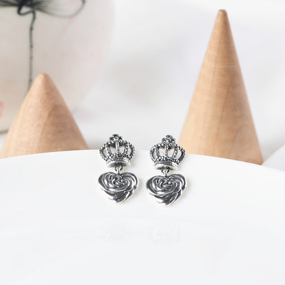 Crown Heart-shaped Rose Stud Earrings