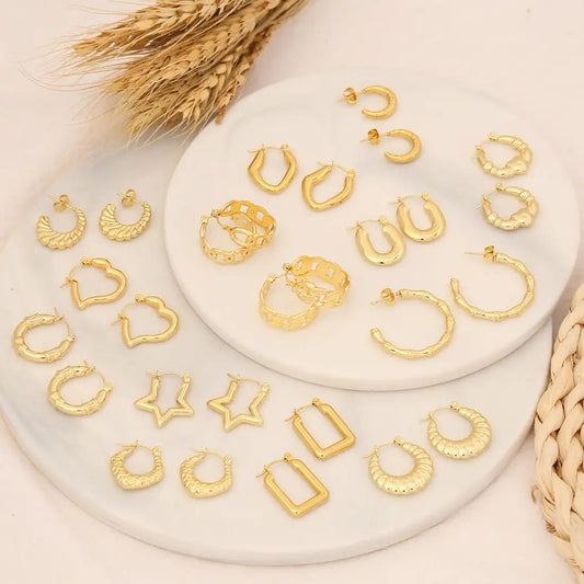 Tarnish Geometric Stud Huggie Hoop Earrings
