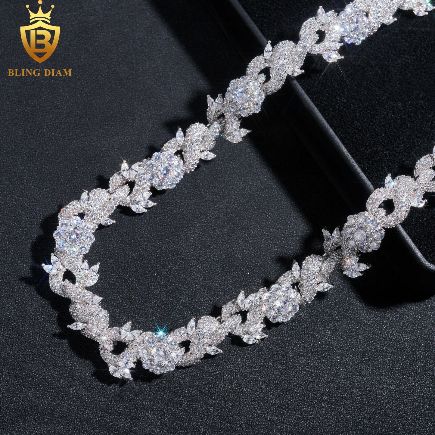 15mm Flower Fancy Shape VVS Moissanite 925 Silver chain