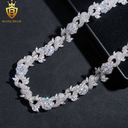 15mm Flower Fancy Shape VVS Moissanite 925 Silver chain