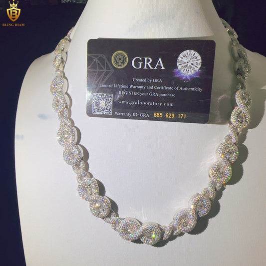 15mm Fine Jewelry D Color VVS Moissanite 925 Silver cuban link chain