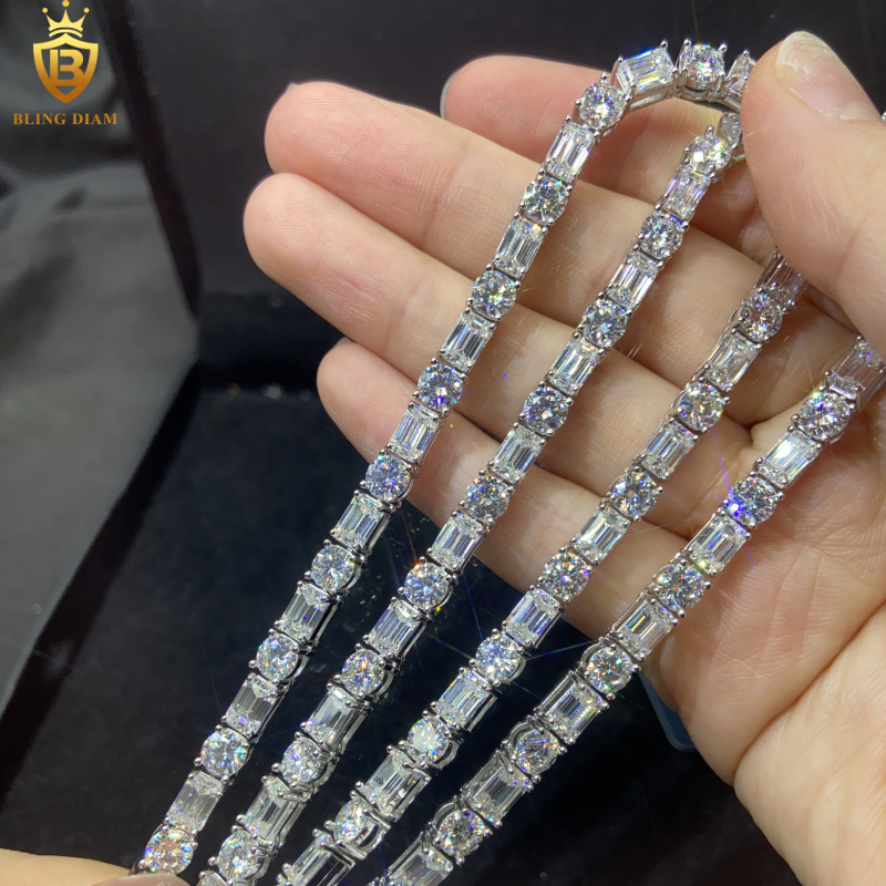 Emerald cut Silver Moissanite Tennis Chain