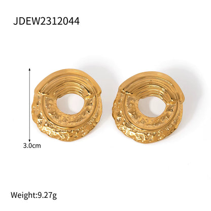 Irregular Hammered Chunky Round Square Earrings