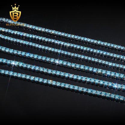 Sea Blue Moissanite sterling silver Tennis Chain