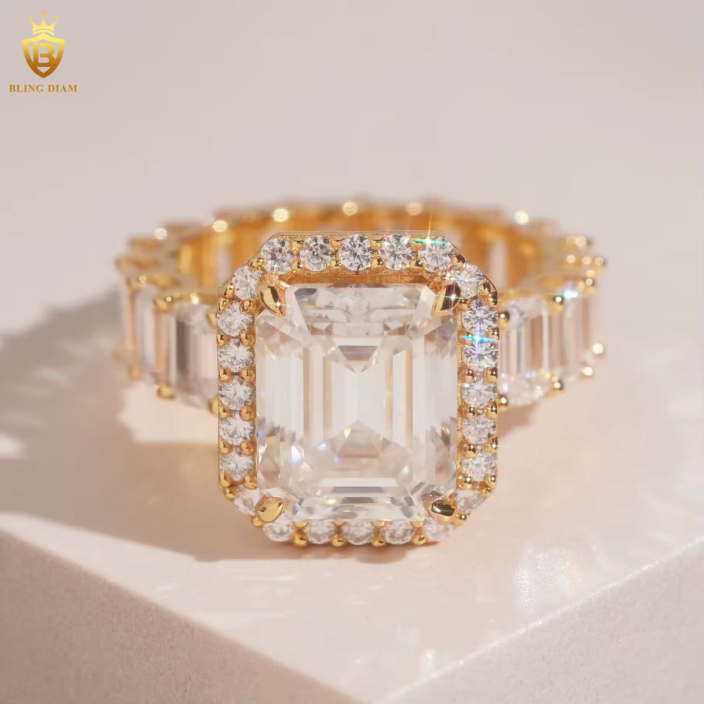 Emerald-cut moissanite ring