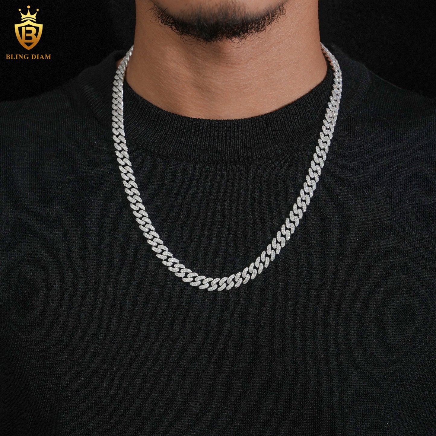 Miossanite 8mm 925 Sterling Silver Cuban Link Chain