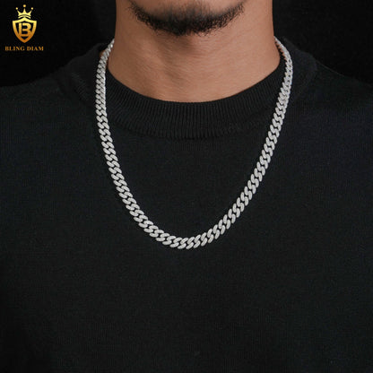 Miossanite 8mm 925 Sterling Silver Cuban Link Chain
