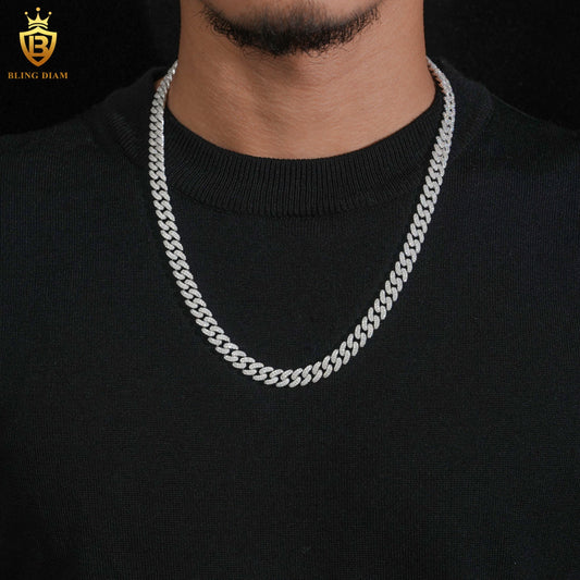 Miossanite 8mm 925 Sterling Silver Cuban Link Chain