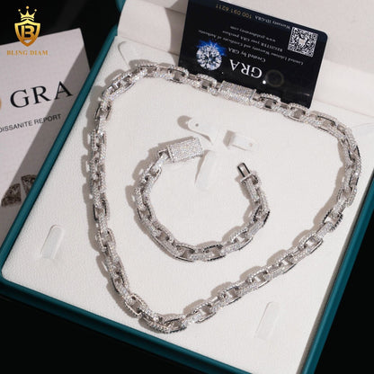 10MM Sterling Silver 925 VVS Moissanite Chain