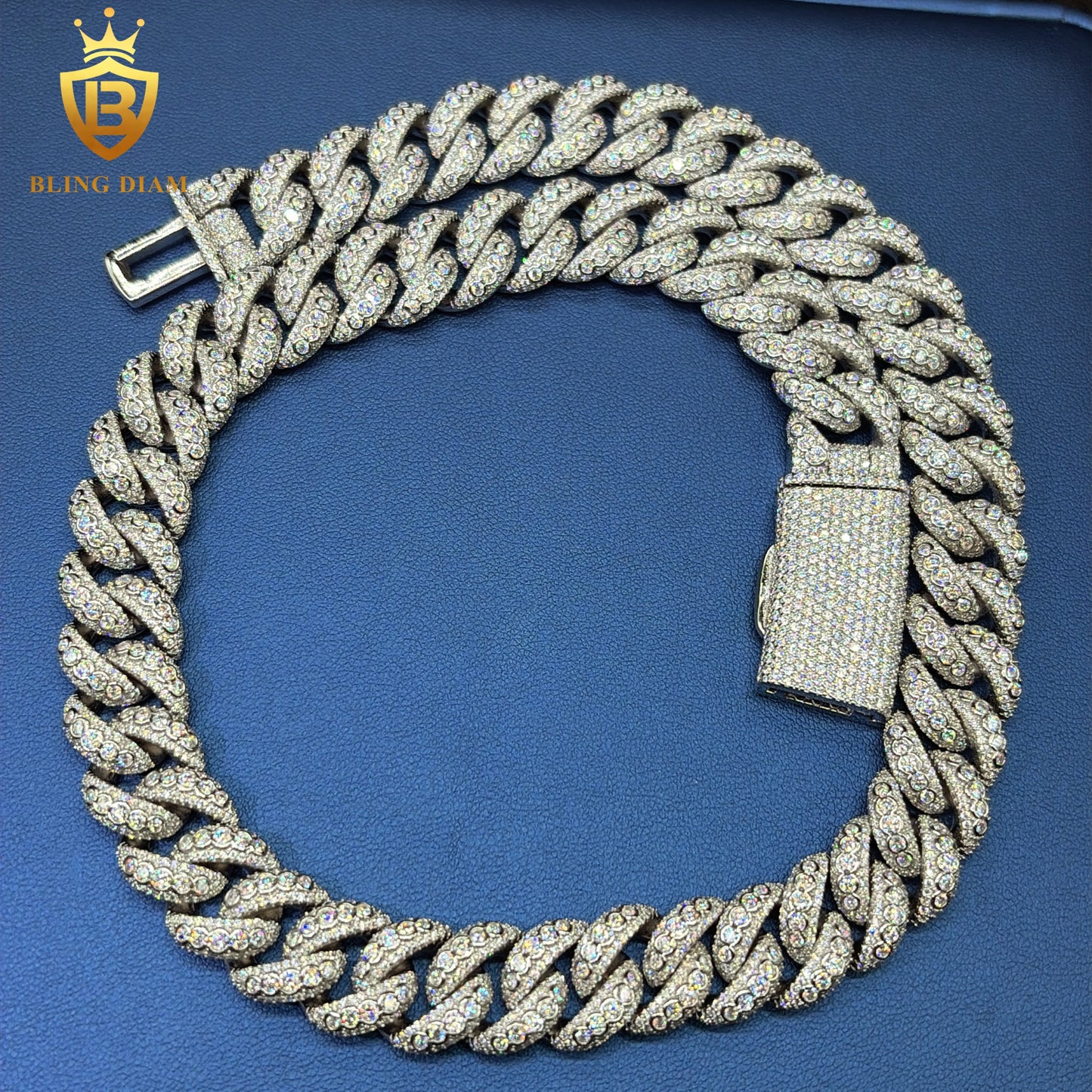 Miossanite 15mm 925 Sterling Silver Cuban Chain