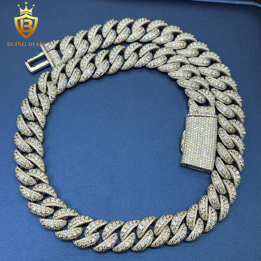 Miossanite 15mm 925 Sterling Silver Cuban Chain