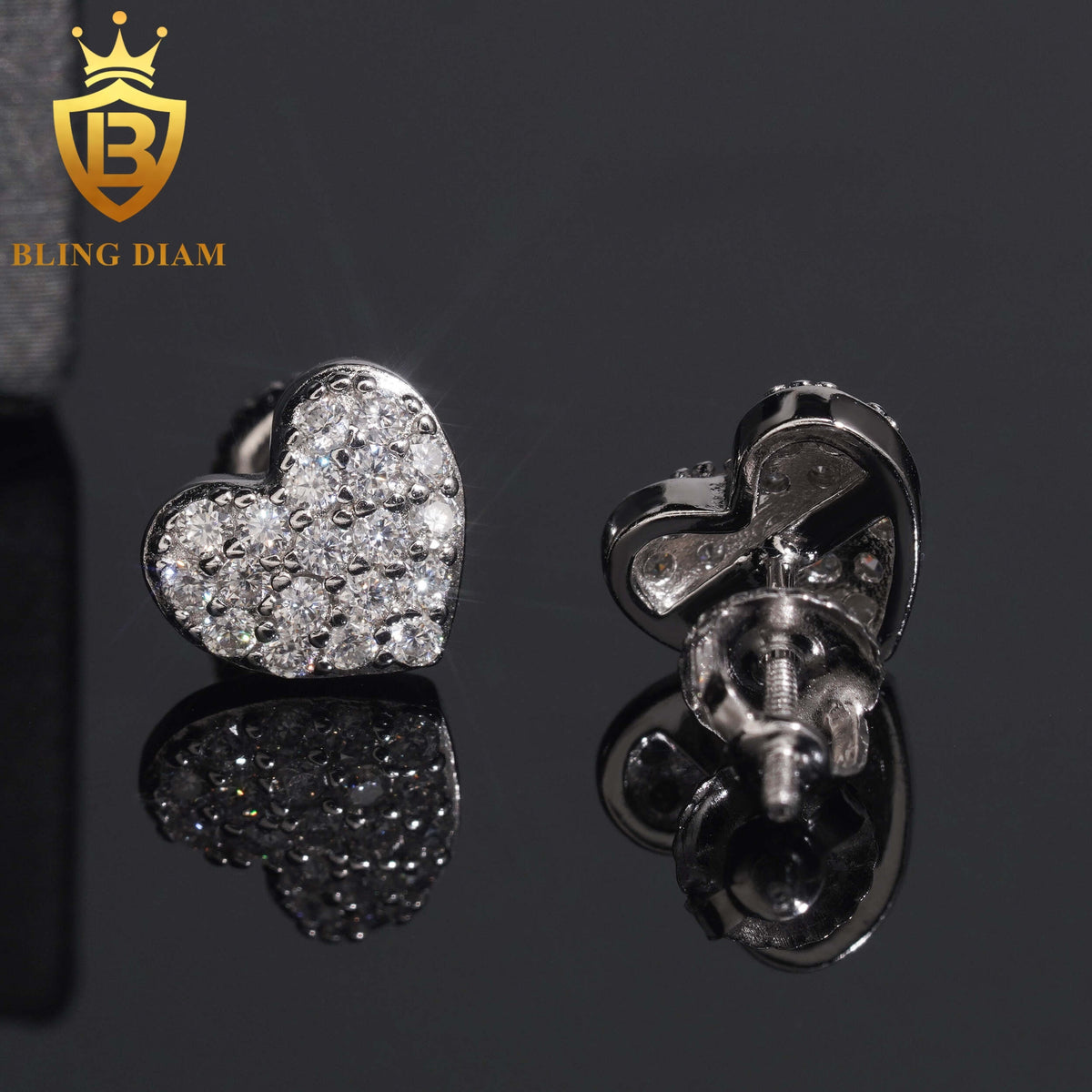 Pavé Moissanite Heart Stud Earrings