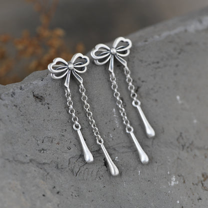 Chain Long Tassel Bow Earrings