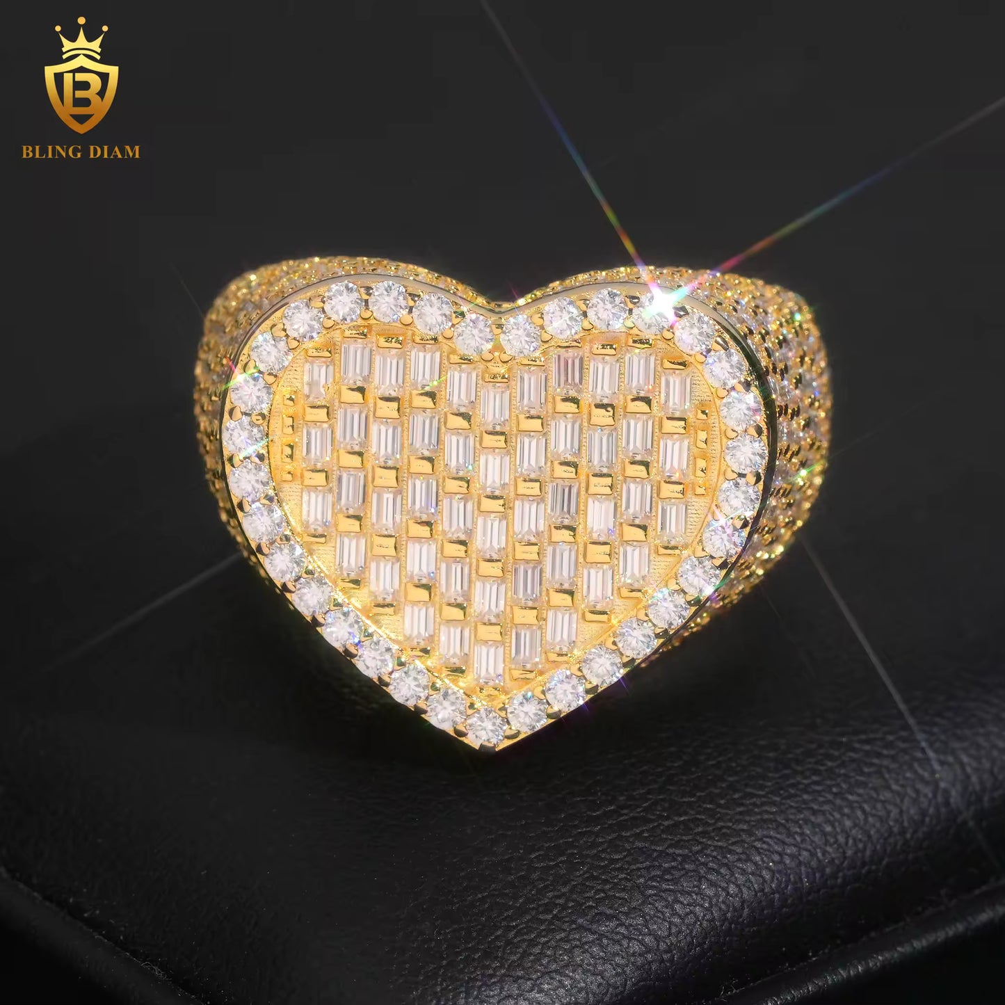Iced-out men’s moissanite ring