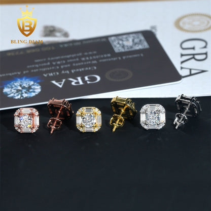 Double Halo Moissanite Rectangle Stud Earrings