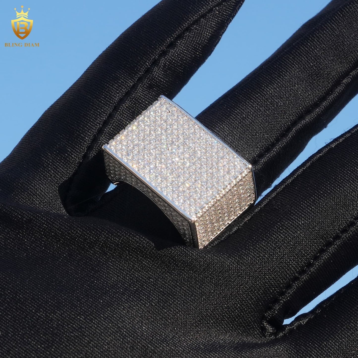 Rectangle-shaped iced-out ring