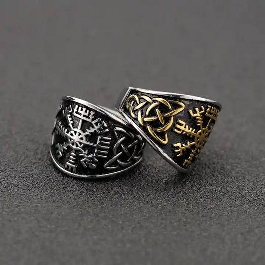 Nordic Viking compass Vegvisir Celtic Knot ring