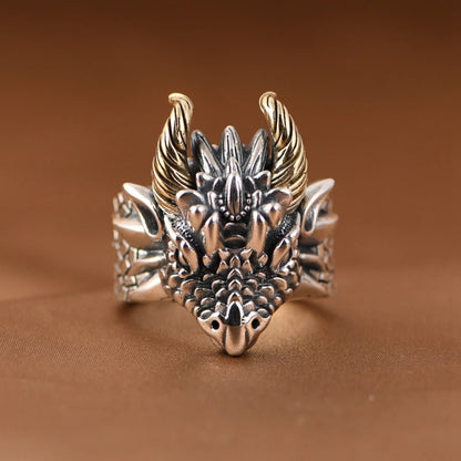 Silver Horned Beast Ring