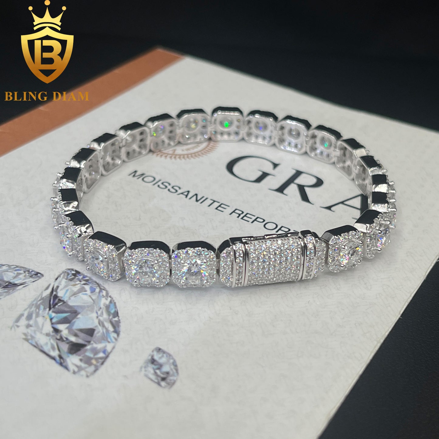 Square Tennis Link Moissanite Bracelet