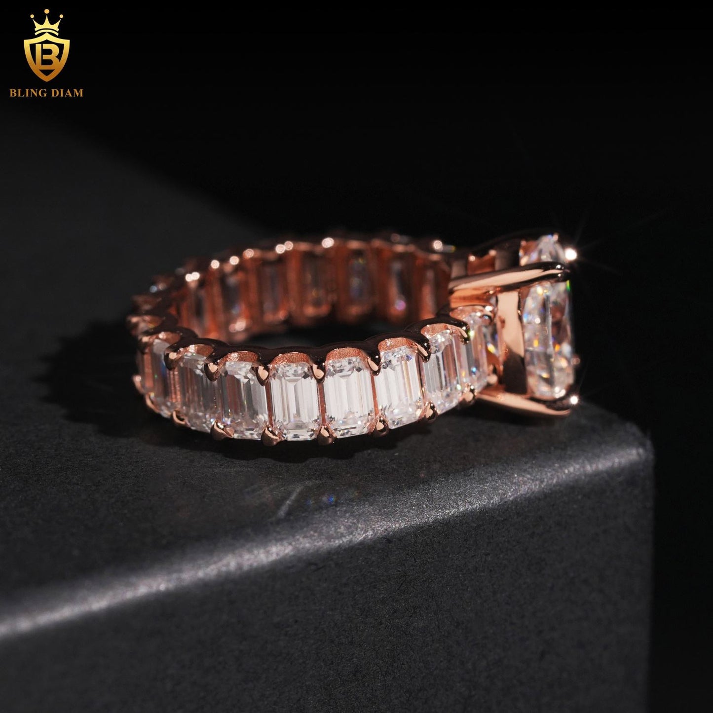 Emerald-cut moissanite ring