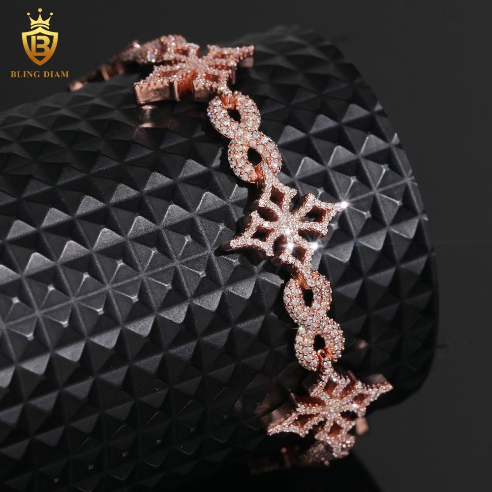 Rose Gold Cross Infinity Moissanite Cuban Bracelet