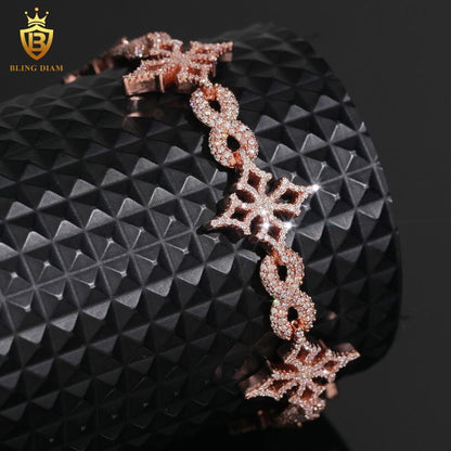 Rose Gold Cross Infinity Moissanite Cuban Bracelet