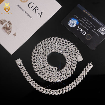 Moissanite in 925 Silver 10mm Miami Iced Out Cuban Link Chain