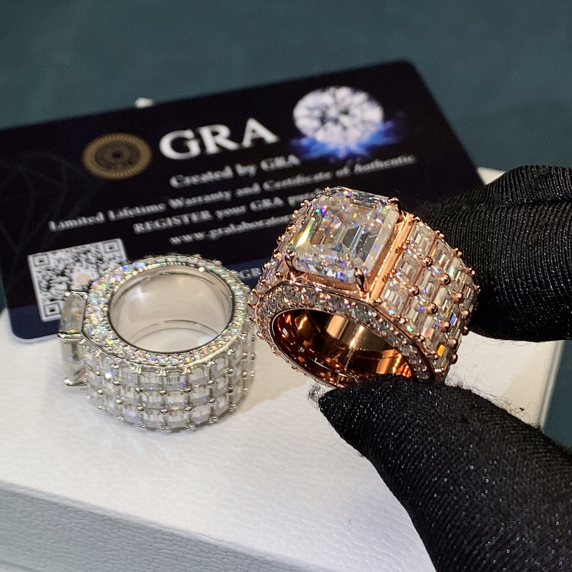 Emerald-cut moissanite ring