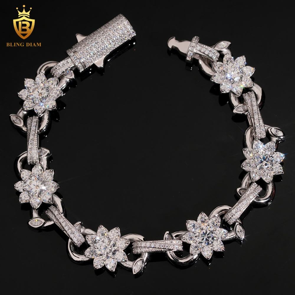 Flower Cuban Link Moissanite Bracelet