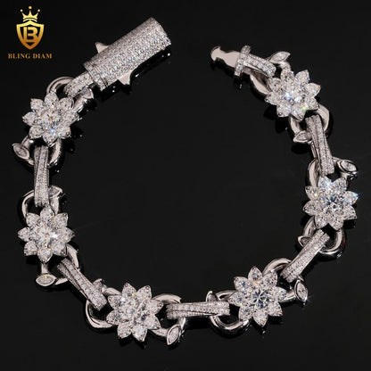 Flower Cuban Link Moissanite Bracelet