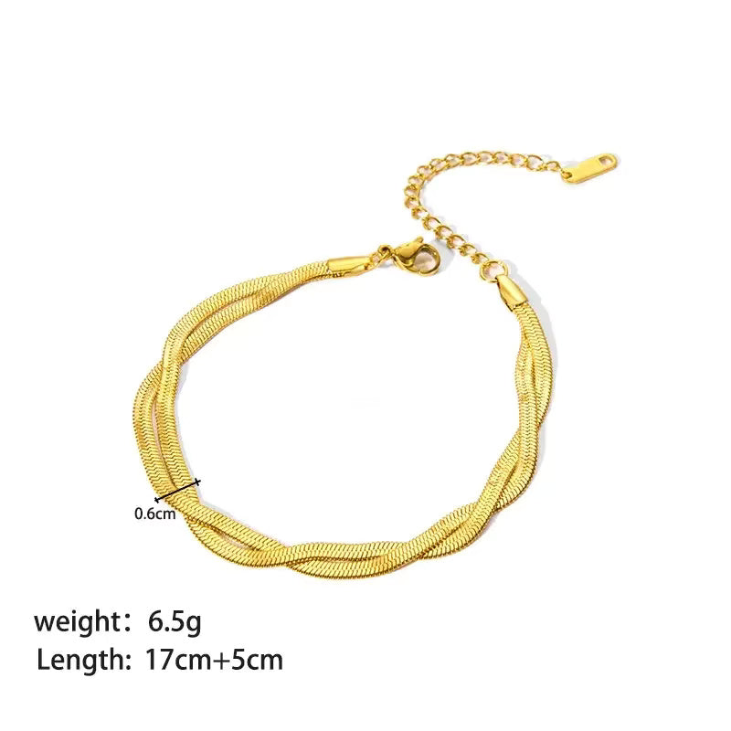 Double Layer Cuban Flat Snake Paperclip Chain Bangle Bracelet