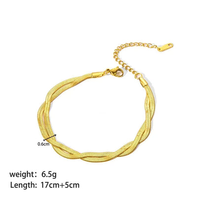 Double Layer Cuban Flat Snake Paperclip Chain Bangle Bracelet