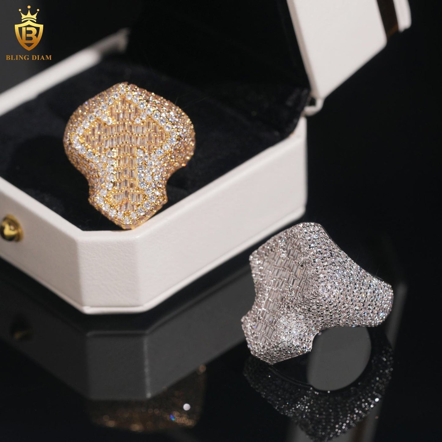 Baguette-cut cross moissanite ring