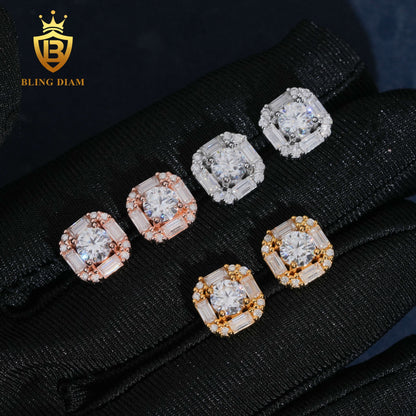 Double Halo Moissanite Rectangle Stud Earrings
