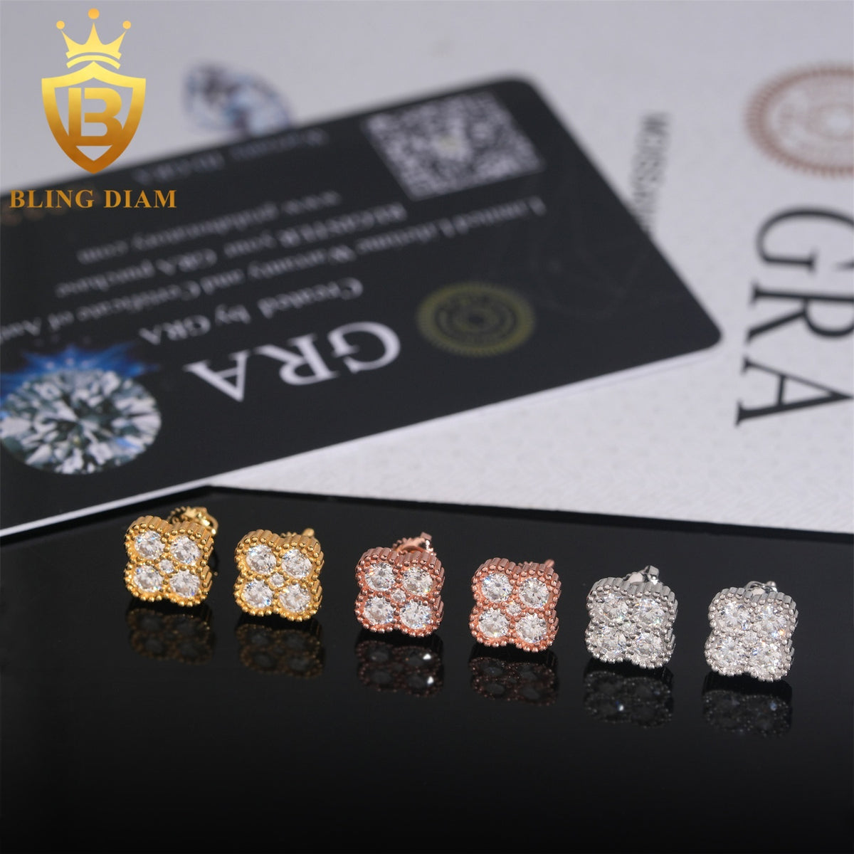 Four-Clover Cluster Moissanite Stud Earrings