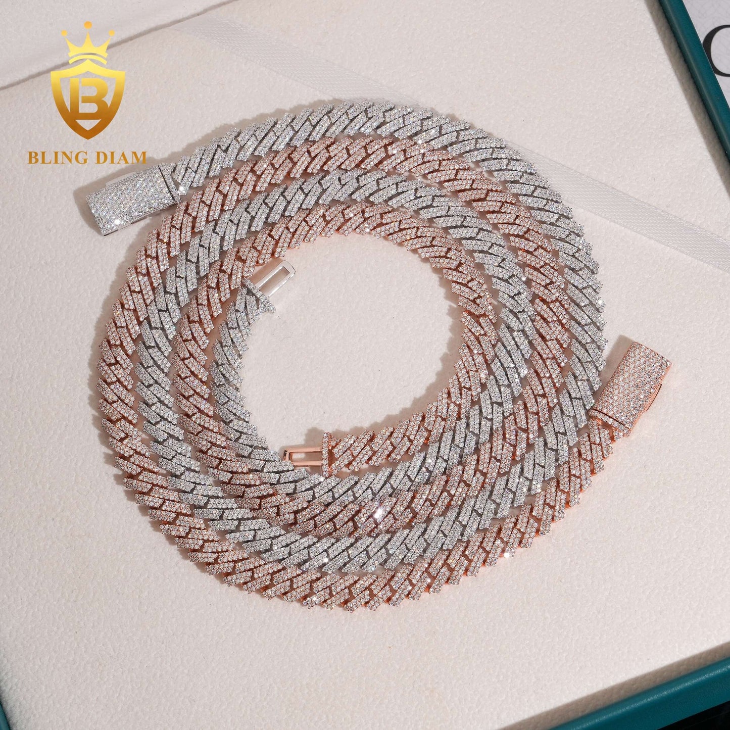 8mm Moissanite Sterling Silver Cuban Link Chain