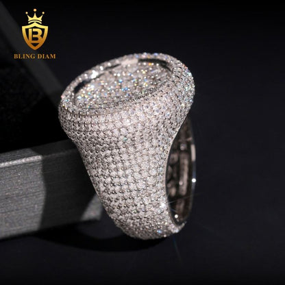 Round iced-out moissanite ring